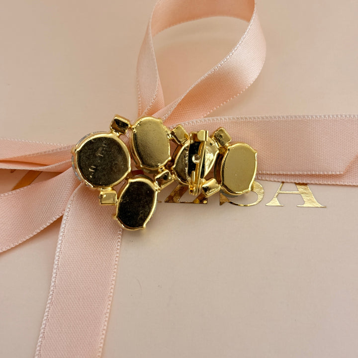 Oval and round preciosa crystals gold plated brooch