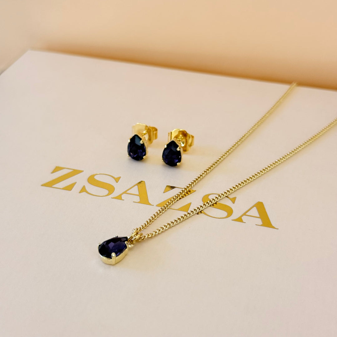 Dainty teardrop violet Swarovski crystals set
