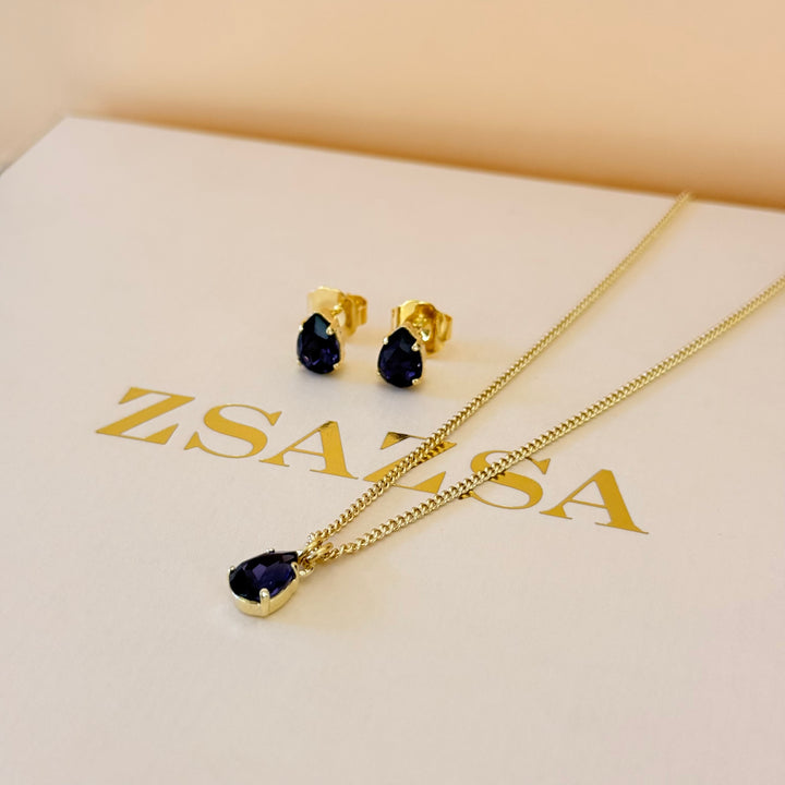 Dainty teardrop violet Swarovski crystals set