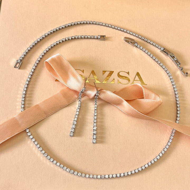 Tennis zircone white gold plated set