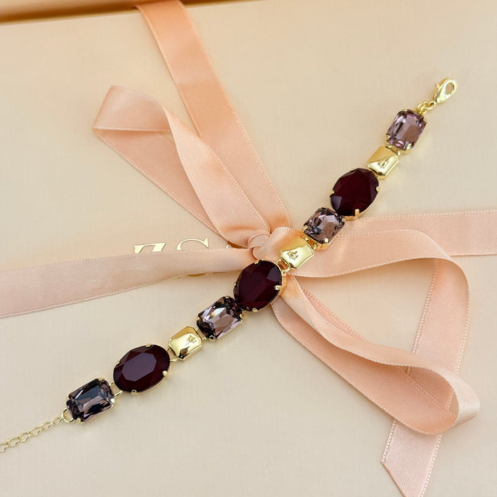 Plum and mauve Swarovski crystal gold plated set