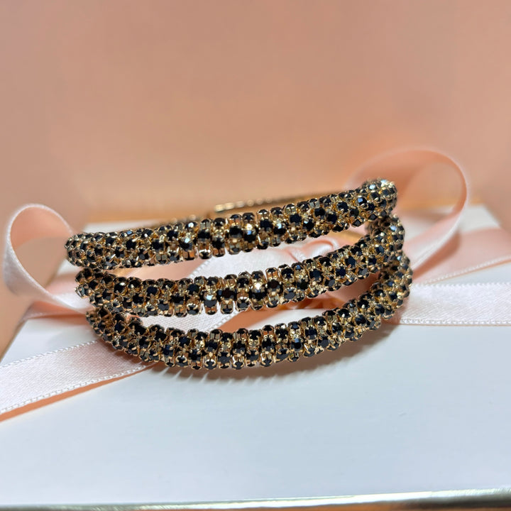 3 rows black gold bangle