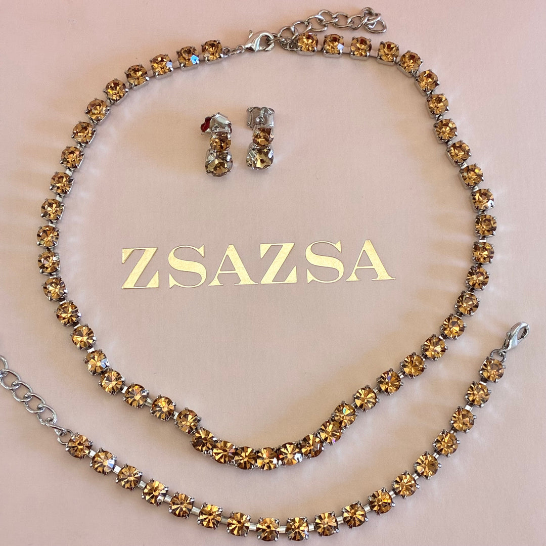 Bronze Swarovski crystals silver set