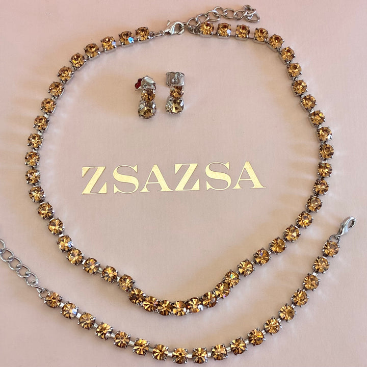 Bronze Swarovski crystals silver set