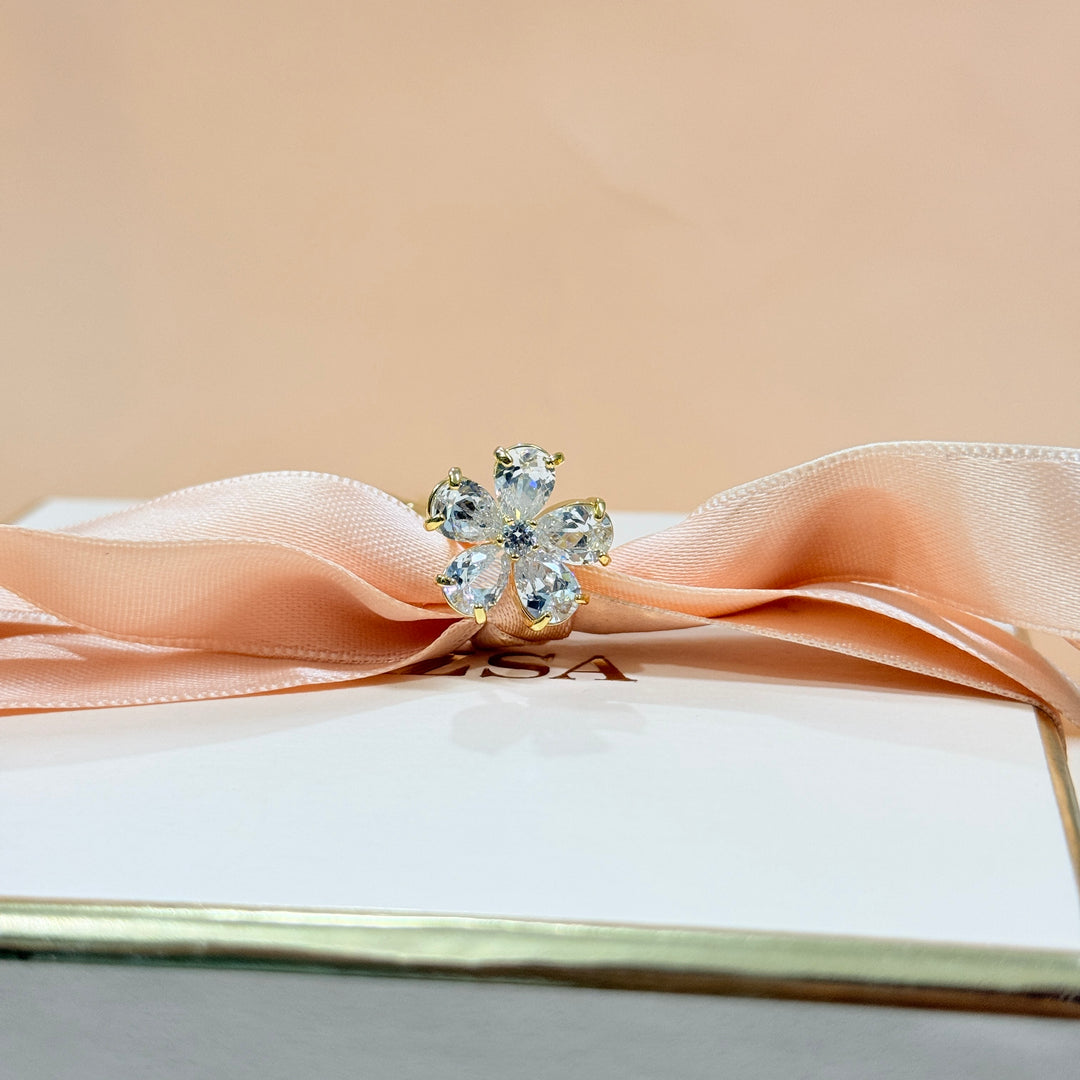 Zircone flower gold hair pin