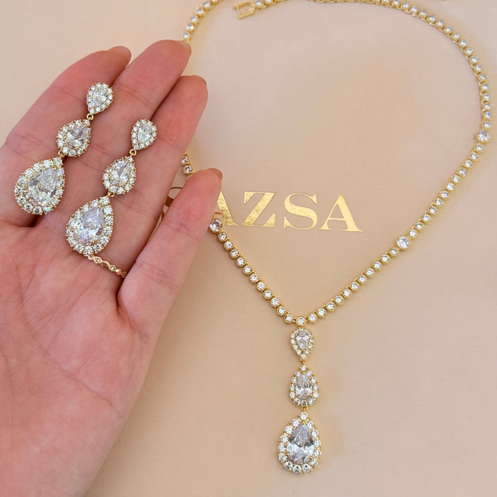 Teardrop zircone gold plated set