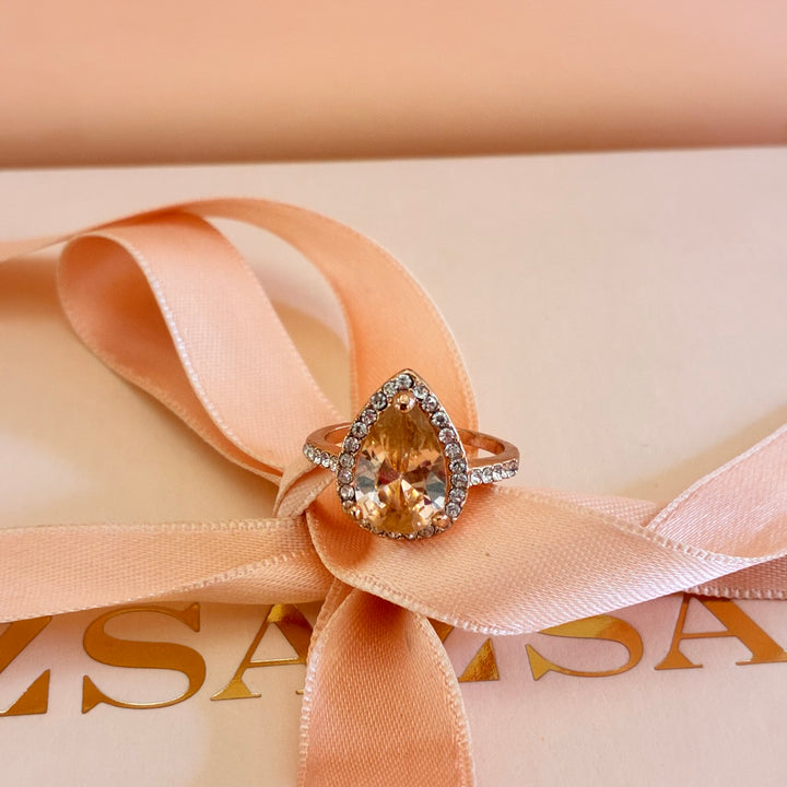 Teardrop peach zircone rose gold ring