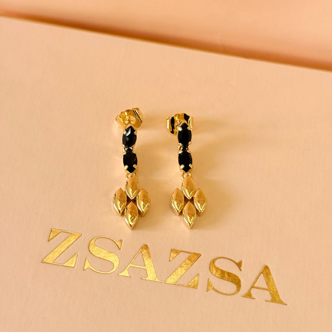 Black marquise Swarovski crystals earrings and bracelet