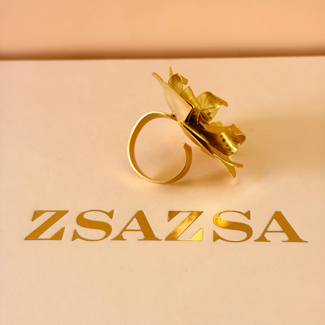 Handmade Detailed Flower Gold Ring | Gold Plated | ZsaZsa