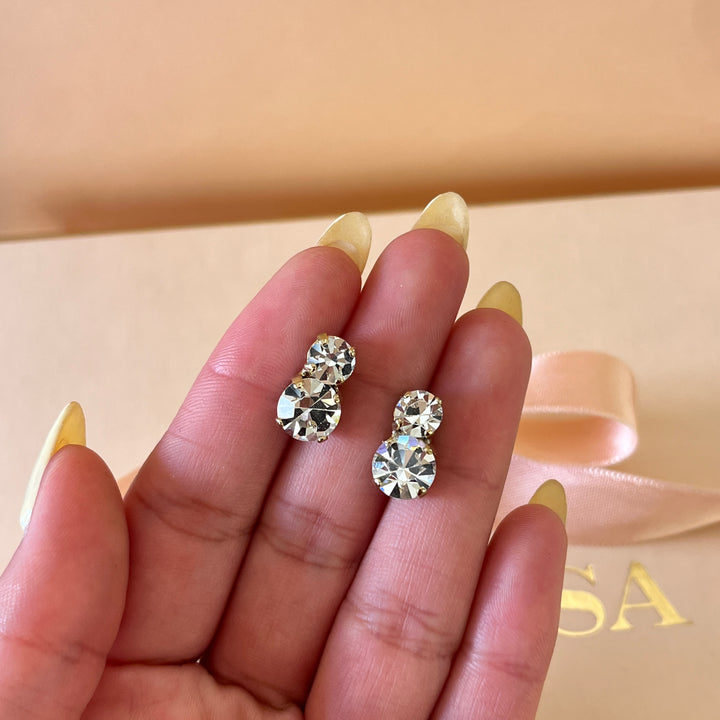 Double Swarovski crystals gold plated studs