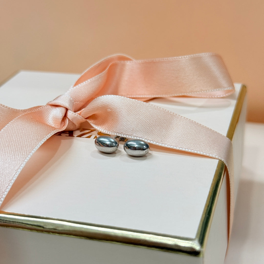 Oval basic and plain sterling silver studs