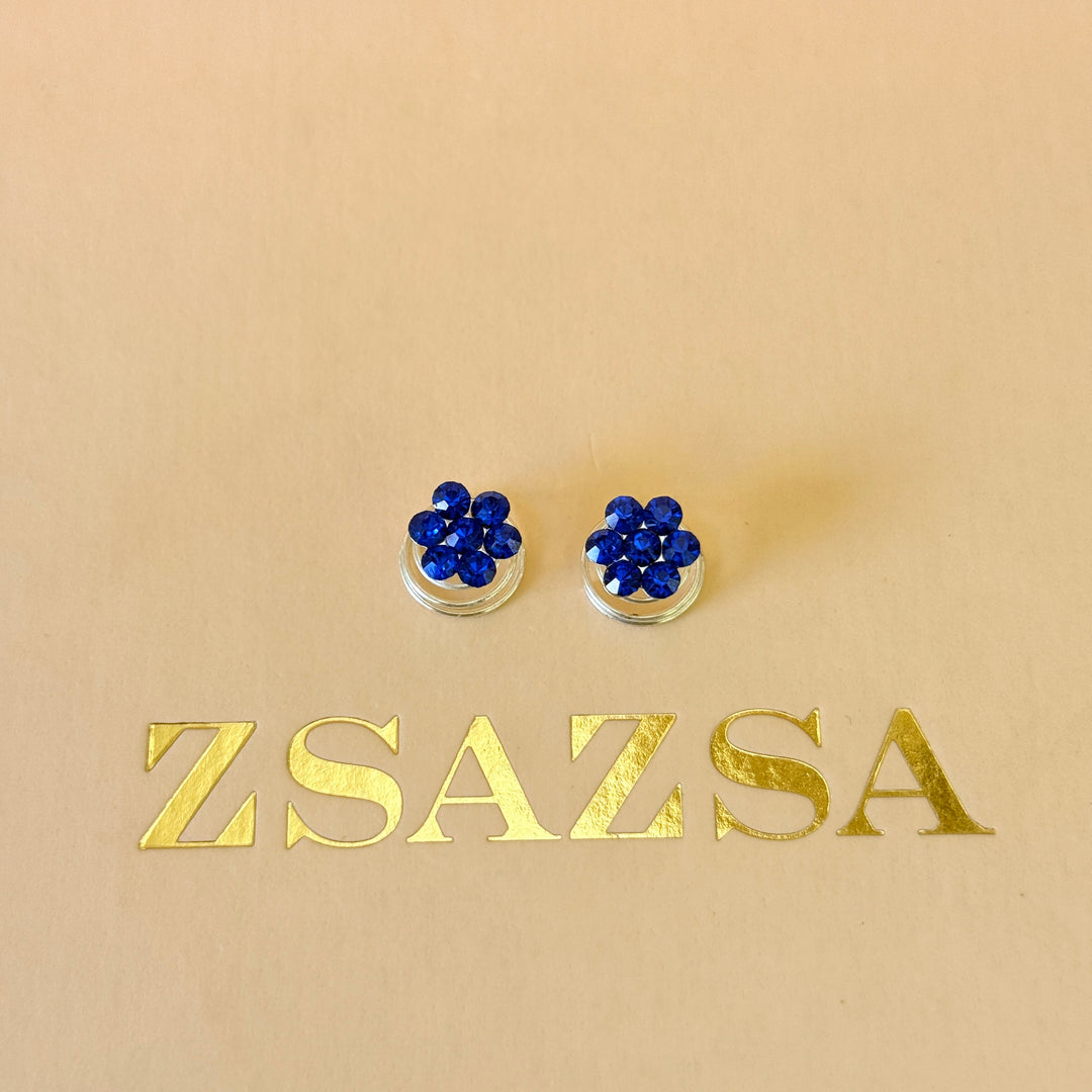 Rhinestone royal blue dainty flower spiral hair
