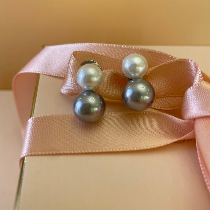 Grey & white pearls studs