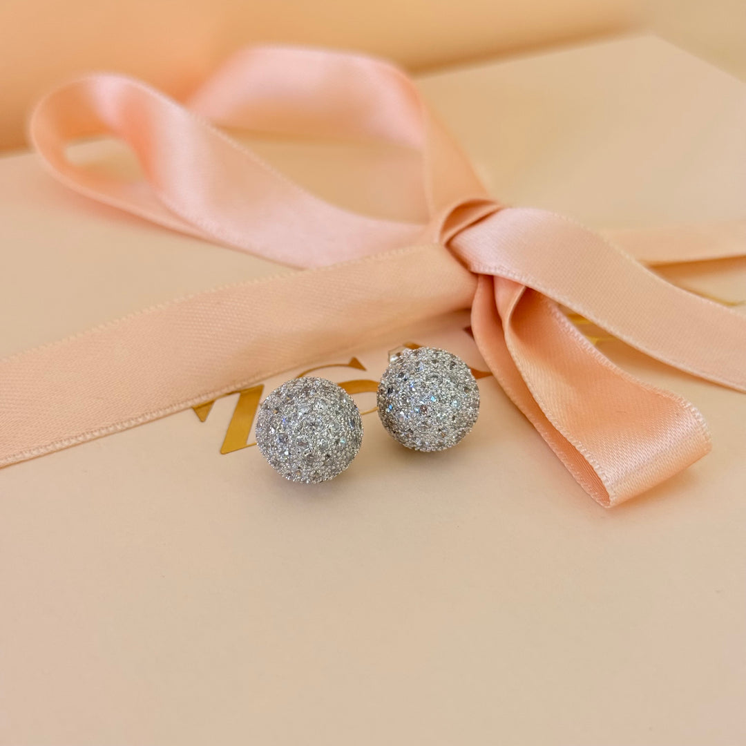 Ball zircone silver earrings