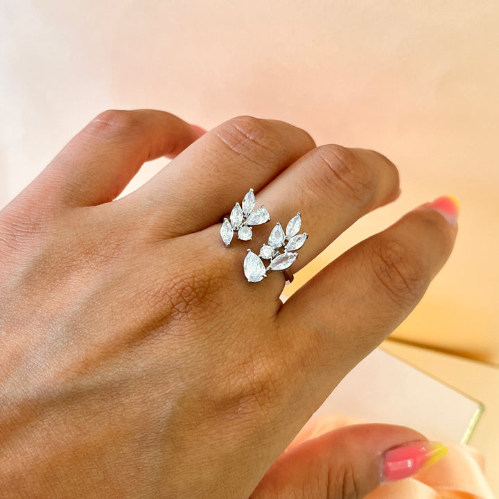 Zircone marquise white gold plated dainty open ring