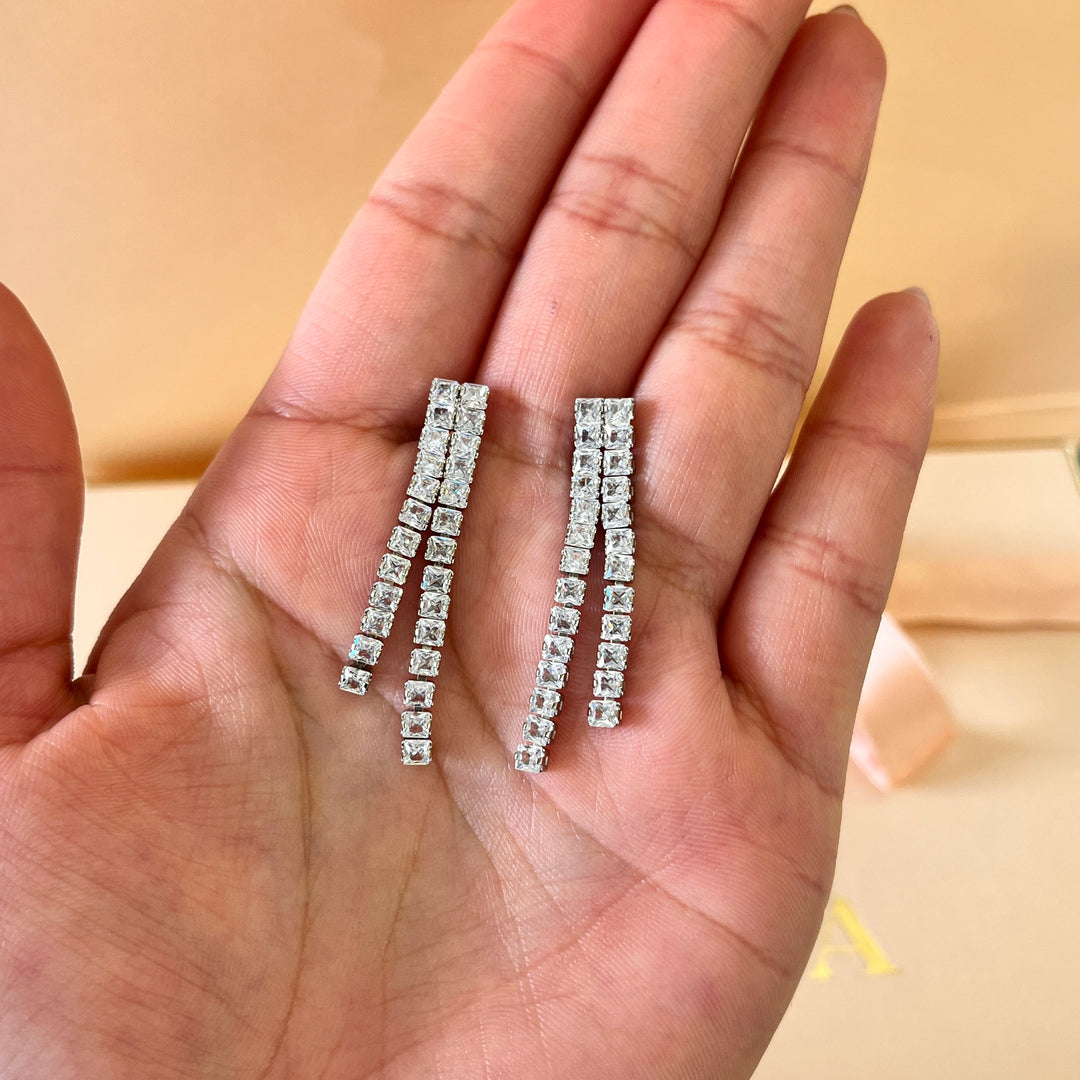 Double square tennis zircone white gold plated set