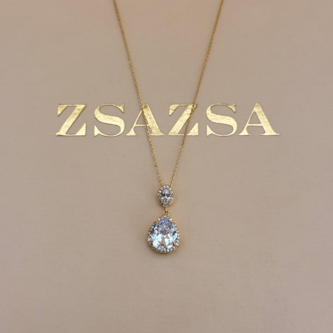 Teardrop zircone sterling silver gold plated set