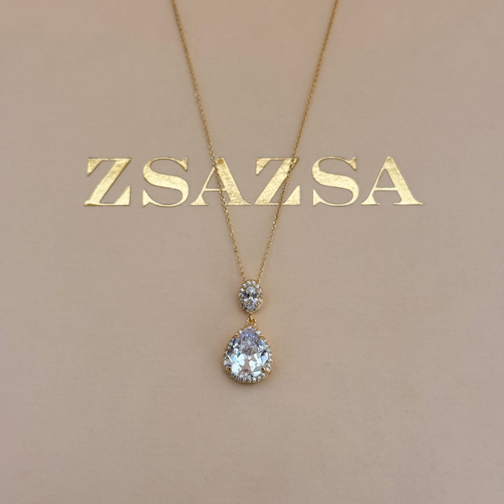 Teardrop zircone sterling silver gold plated set