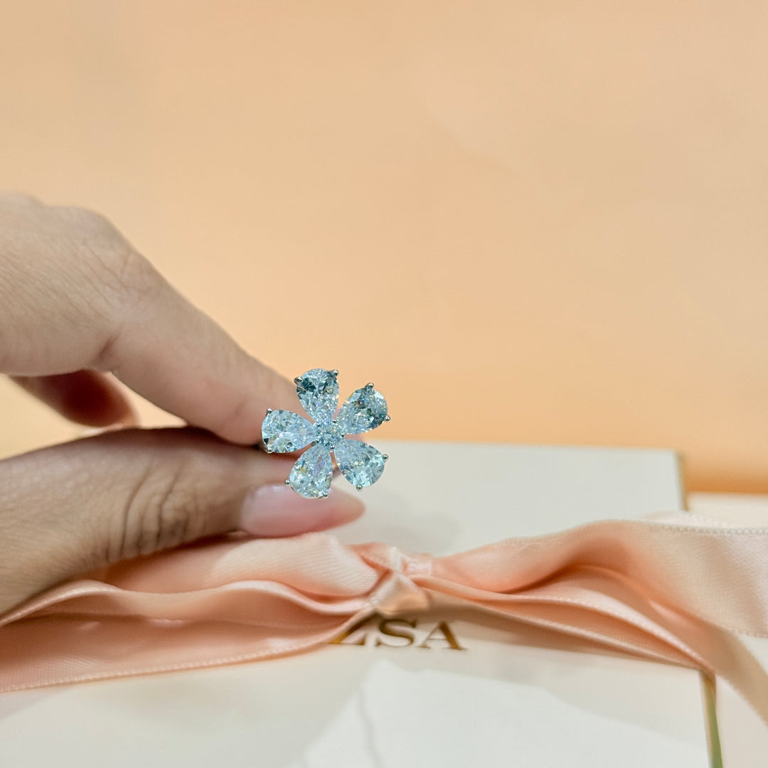 Zircone flower silver hair pin
