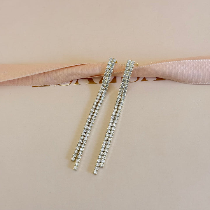 Long sterling silver gold plated zircone earrings