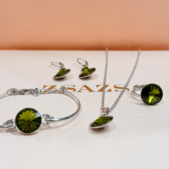 Olive green Swarovski crystals silver set