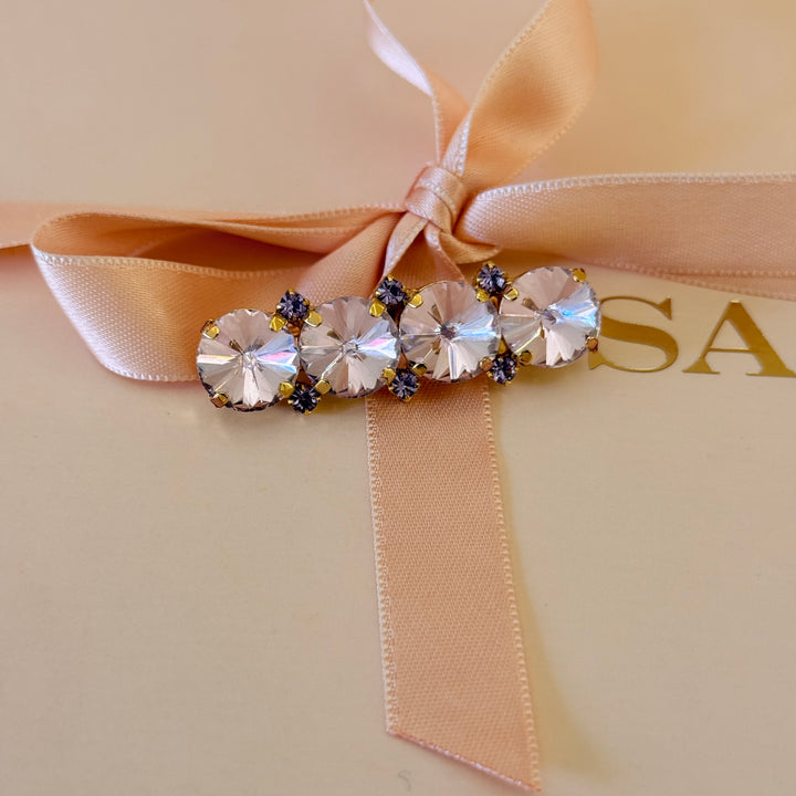 Light pink and lilac preciosa crystals gold plated brooch