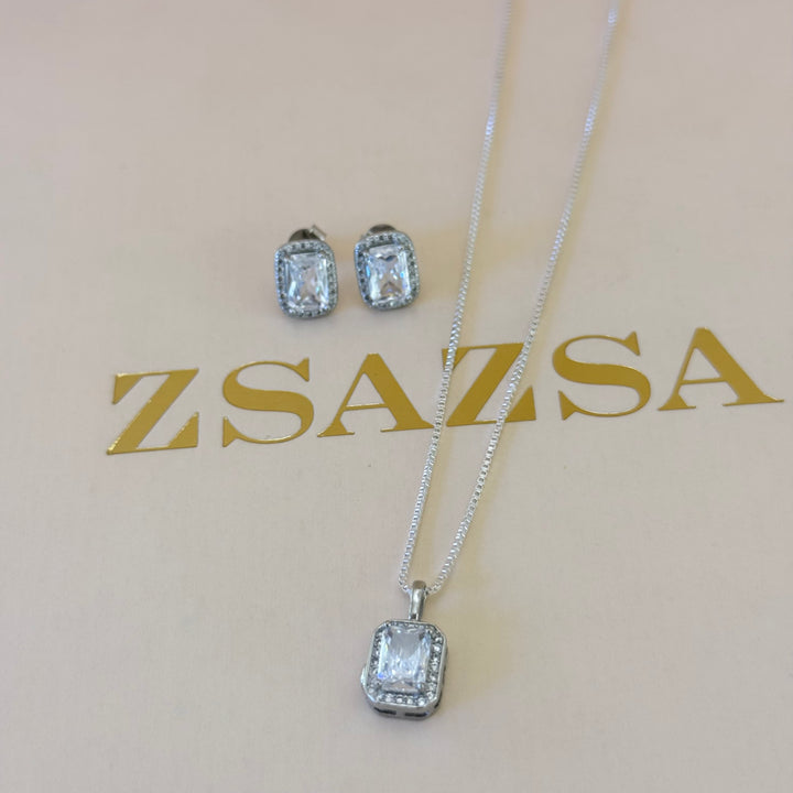Rectangular zircone Sterling silver set