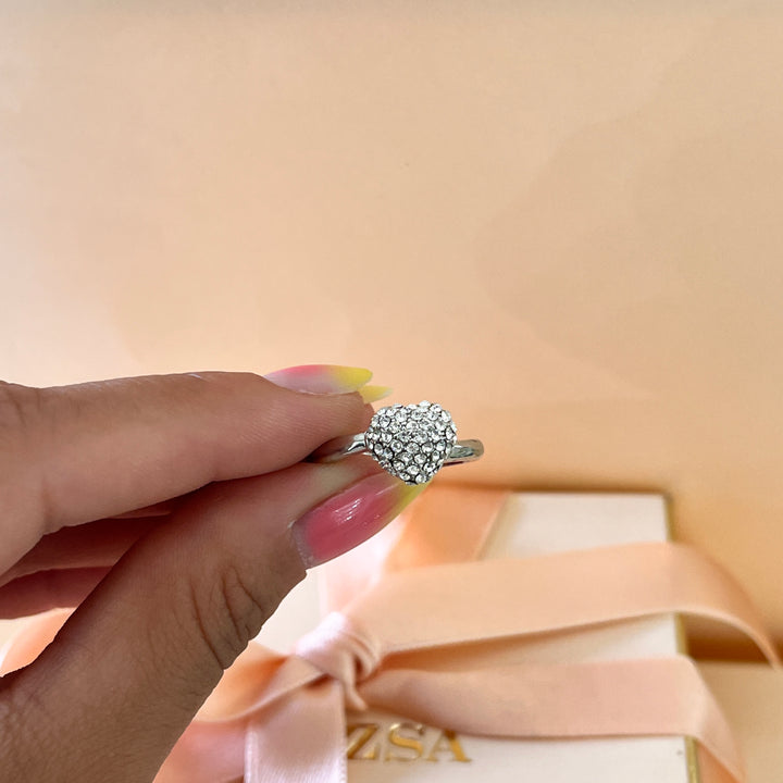 Rhinestone white gold plated heart ring