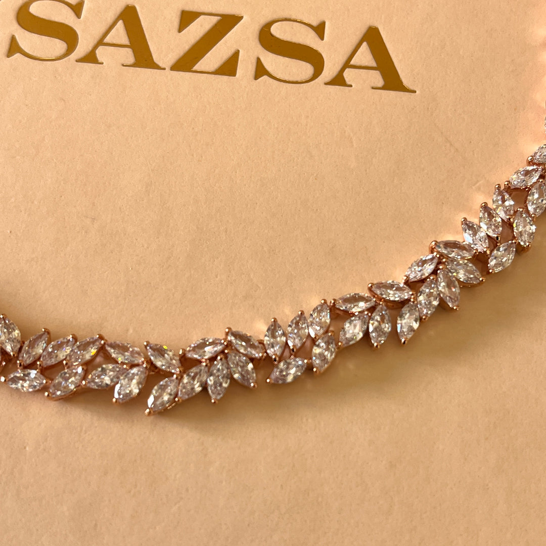 Marquise zircone rose gold plated necklace and bracelet