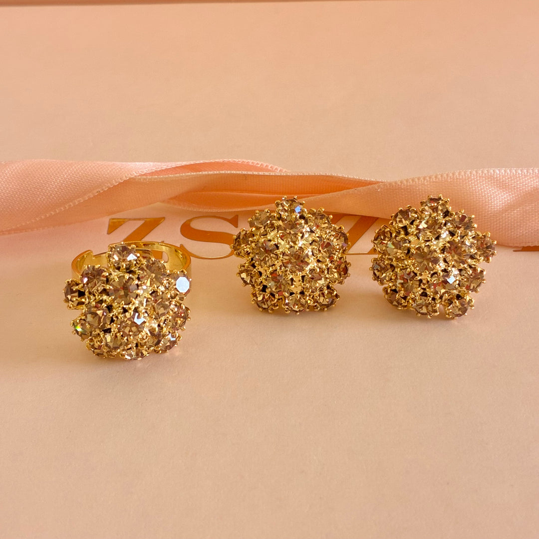Flower bronze Swarovski crystals set