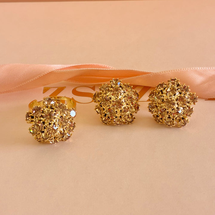 Flower bronze Swarovski crystals set