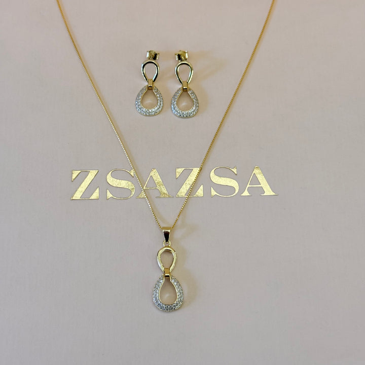 Hollow teardrop zircone sterling silver gold plated set