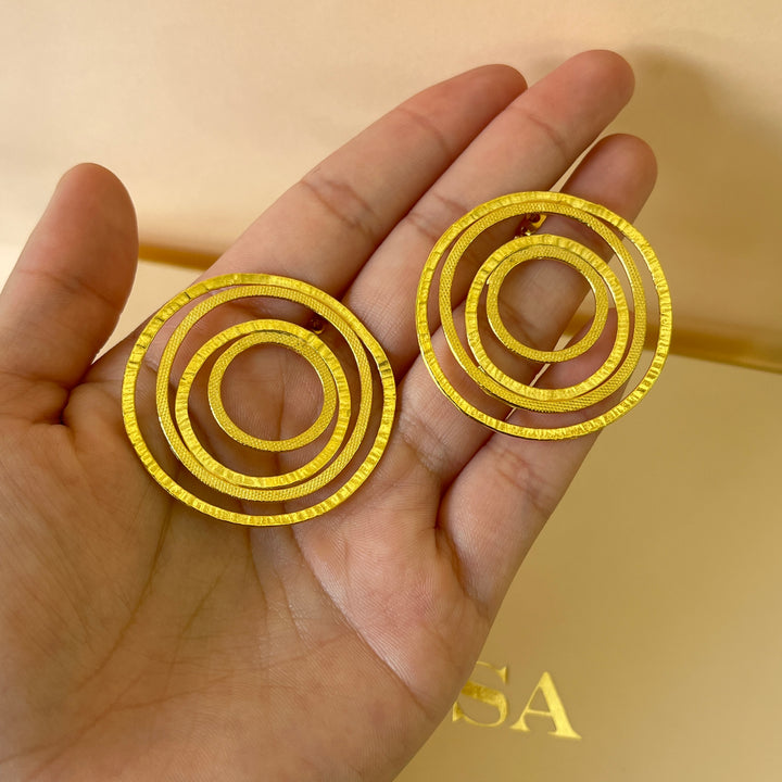 Round & spiral gold handmade earrings & bangle