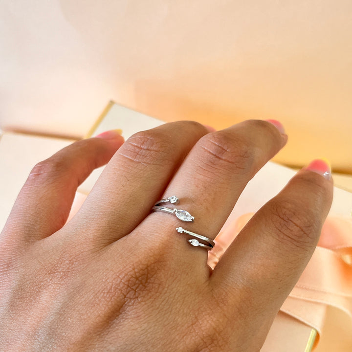 Zircone marquise white gold plated dainty open ring
