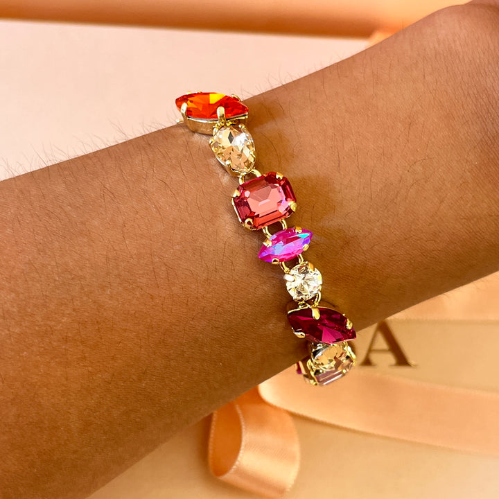 Fuchsia and orange Swarovski crystals set