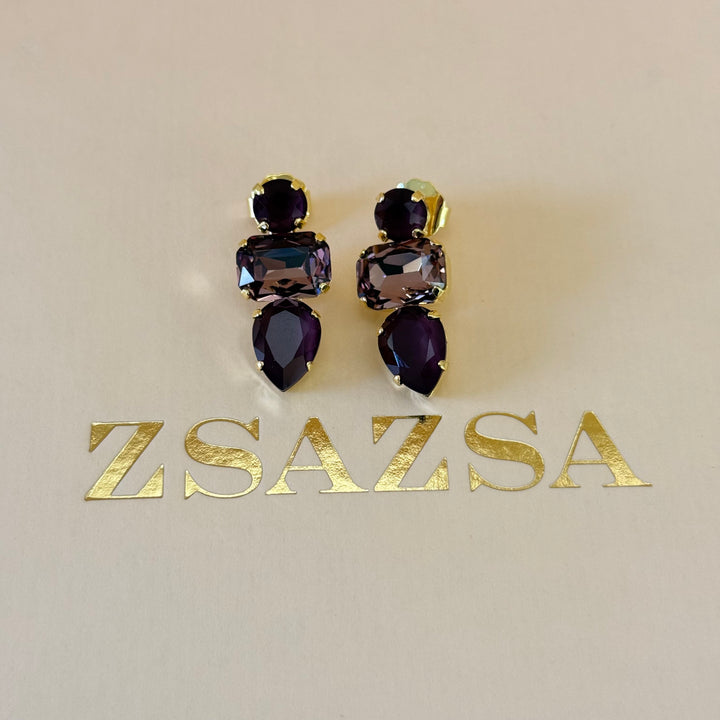 Mixed shades of purple Swarovski crystals gold plated set