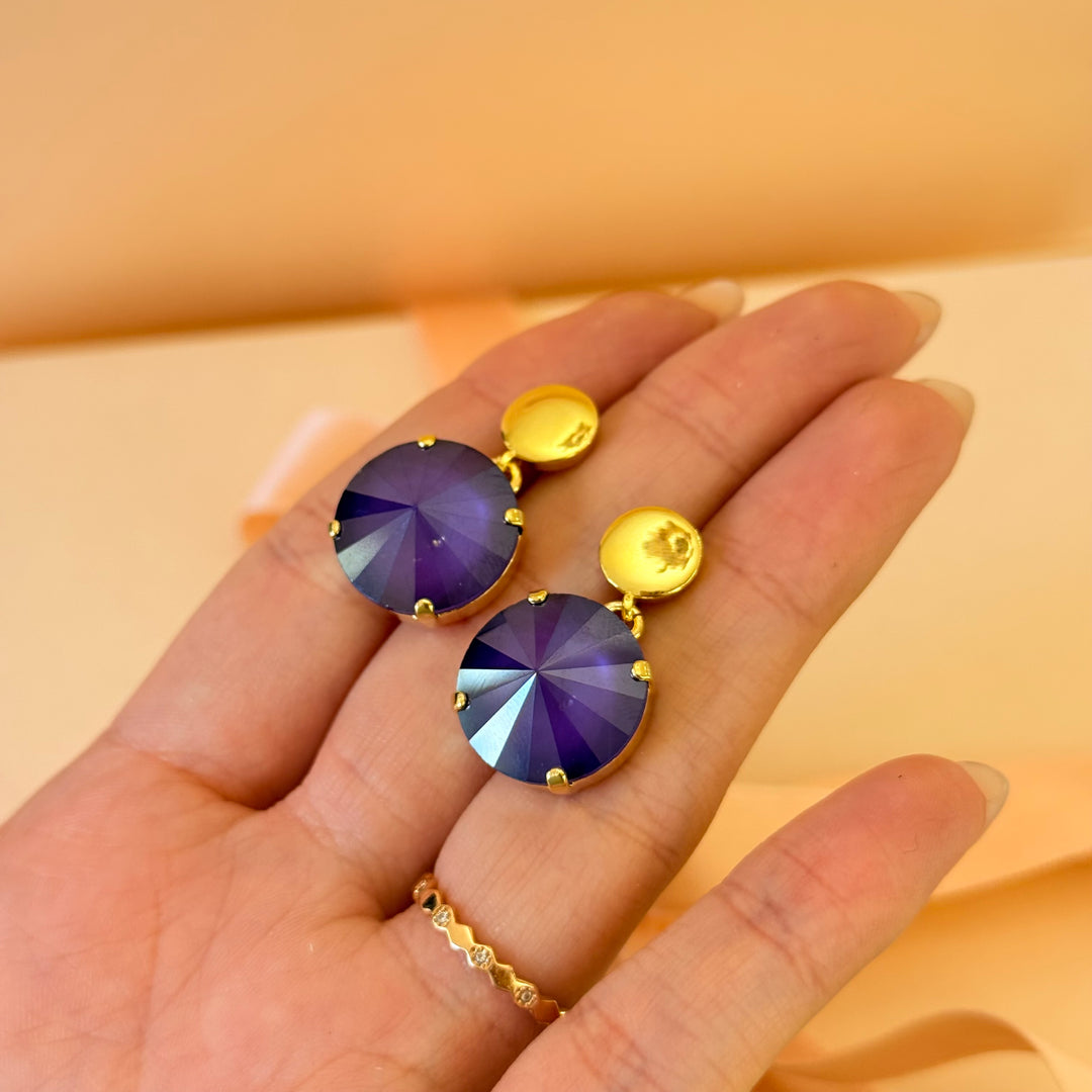 Round Purple Swarovski crystals earrings and ring