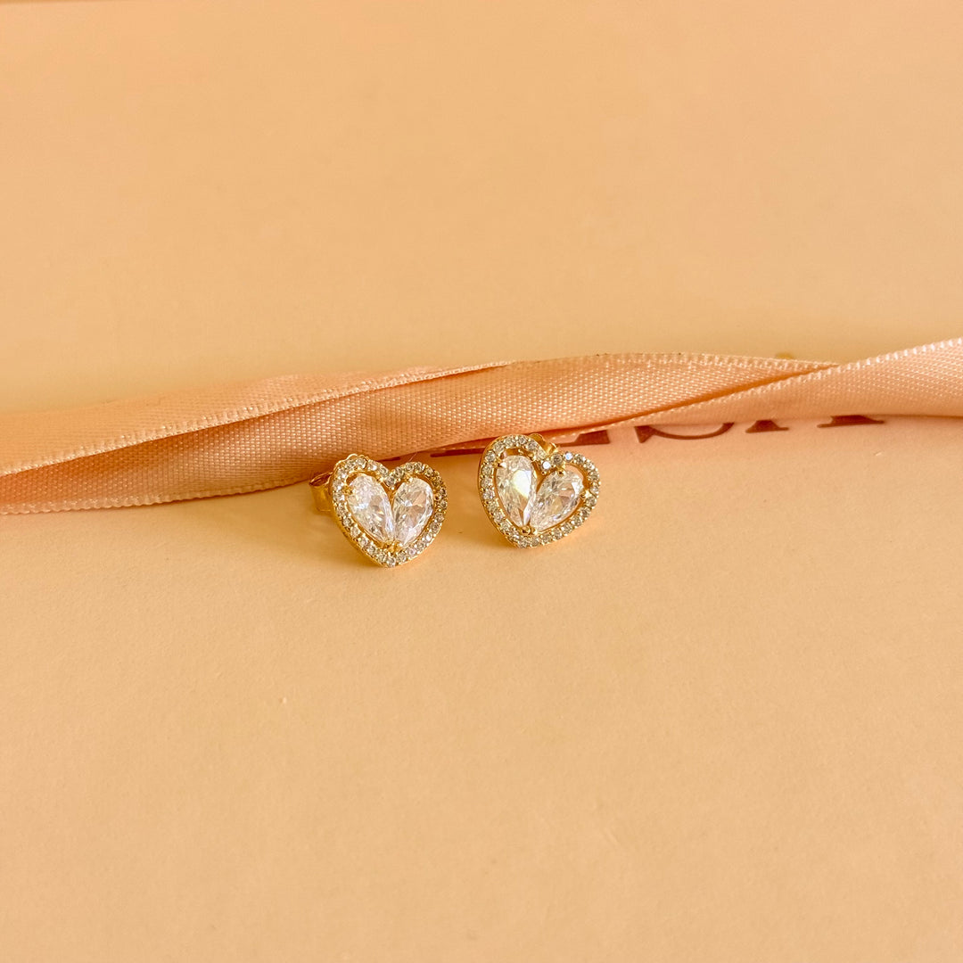 Heart zircone Sterling silver gold plated studs