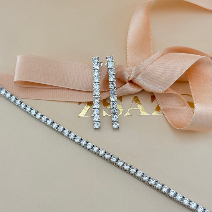 Tennis zircone silver earrings and bracelet
