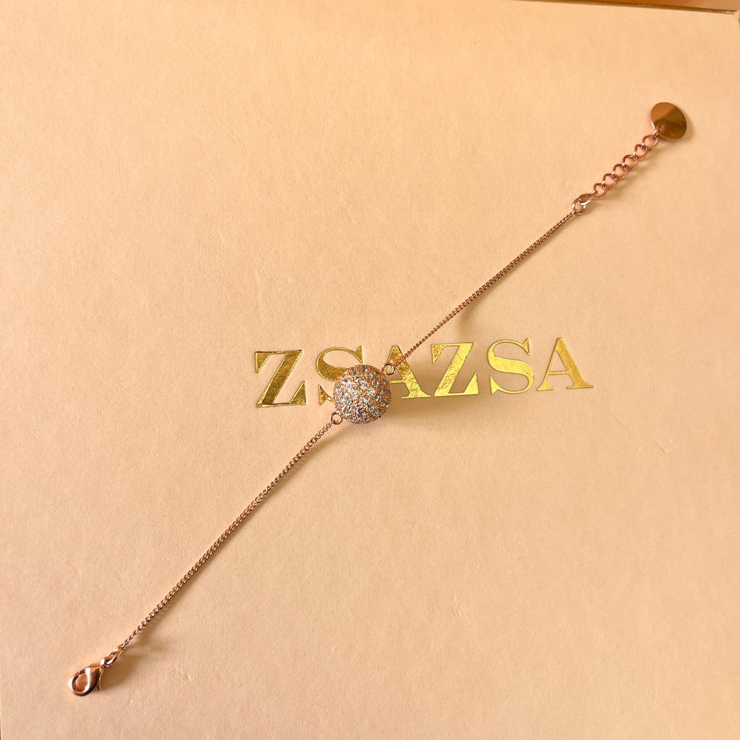 zircone rose gold plated ball pendant and bracelet