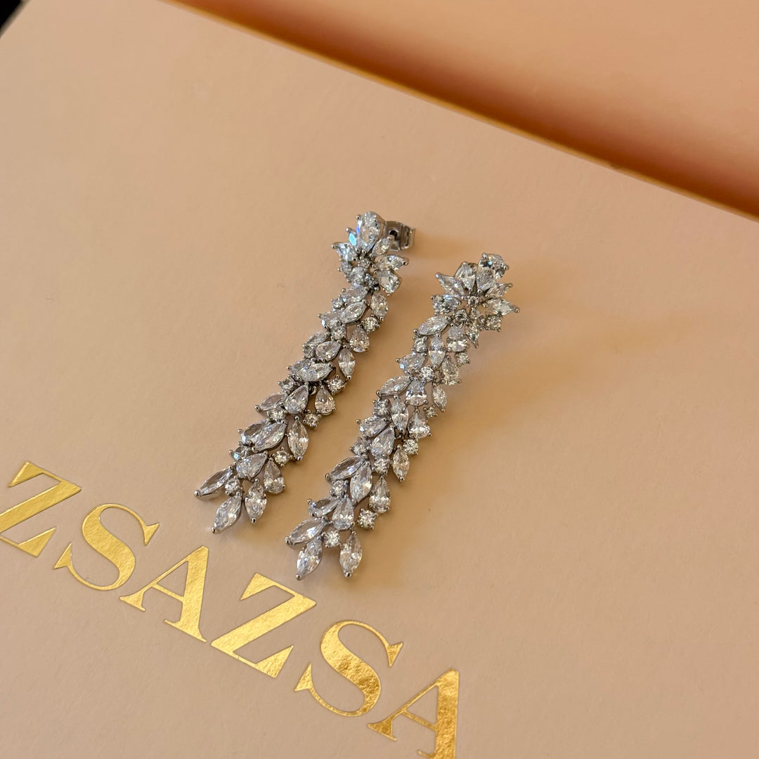 Long marquise zircone silver earrings