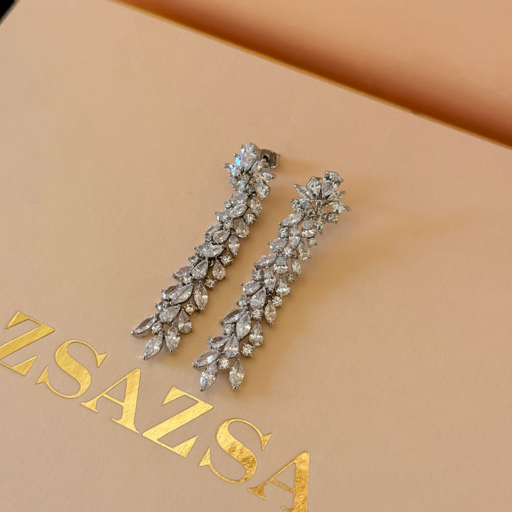Long marquise zircone silver earrings