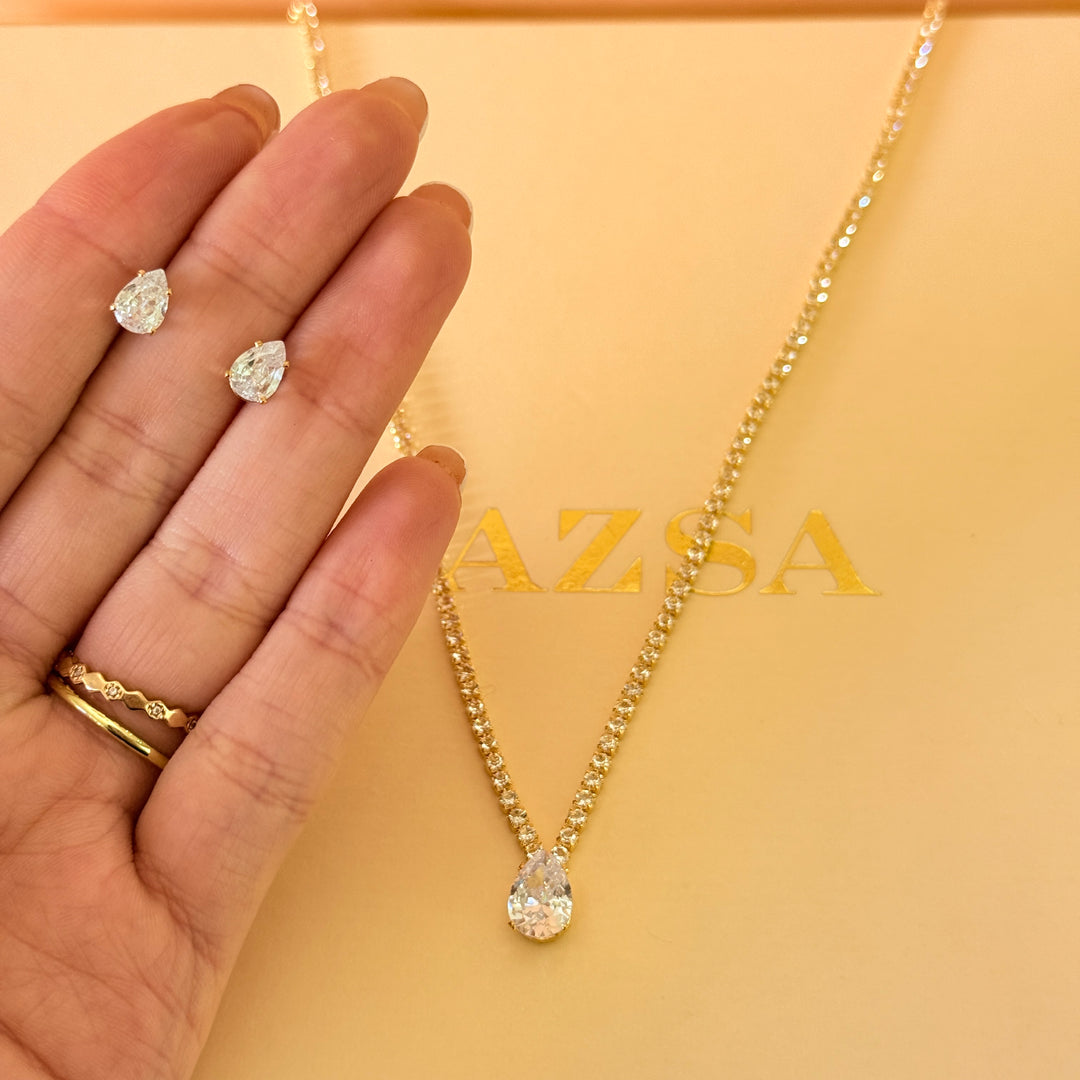 Dainty teardrop zircons gold plated set