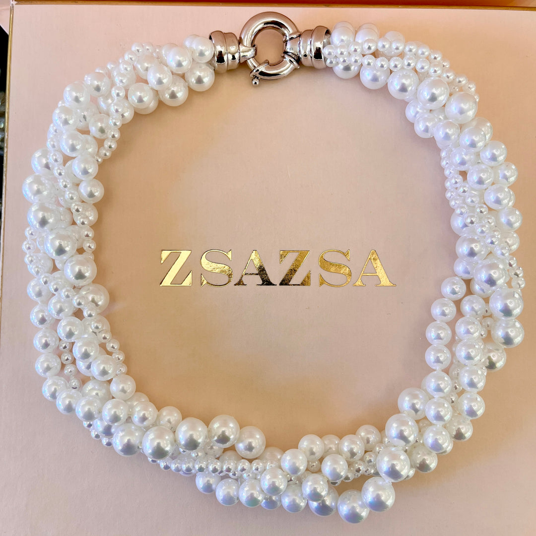 Mallorca Pearls twisted white gold plated set