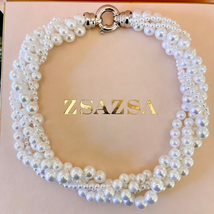 Mallorca Pearls twisted white gold plated set