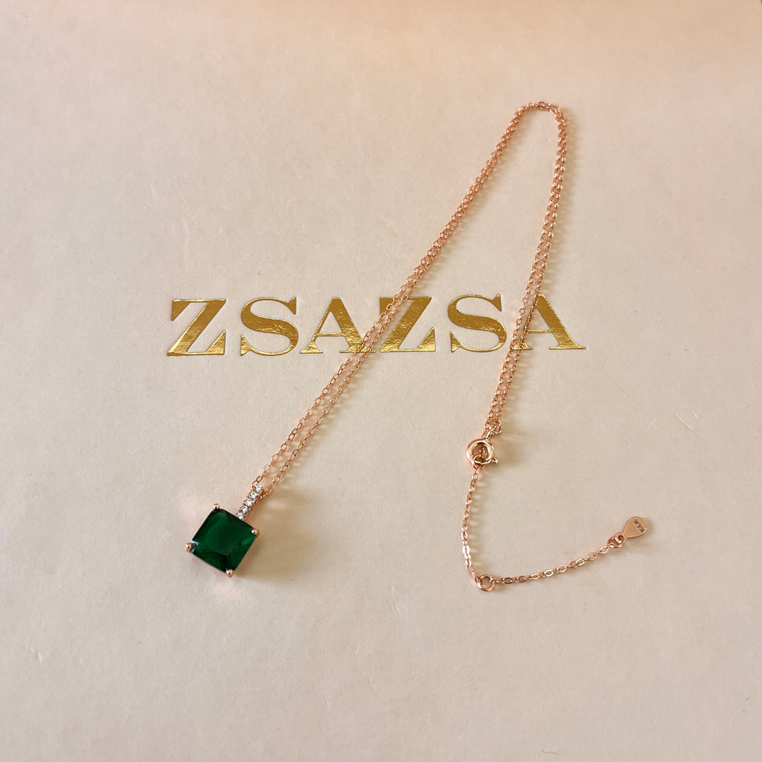 zircone dark green sterling silver rose gold square plated set