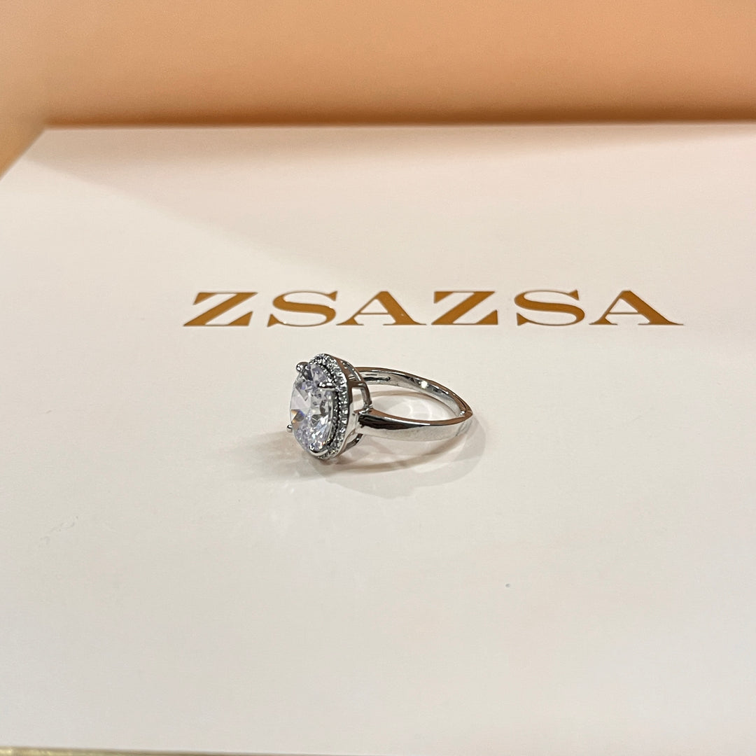 Zircone oval white gold plated ring