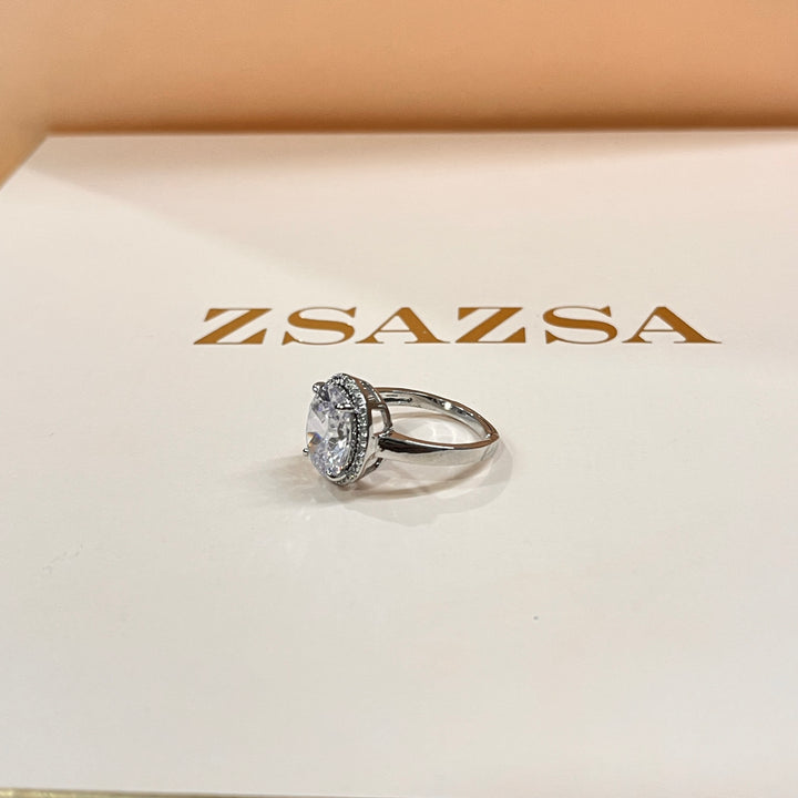 Zircone oval white gold plated ring