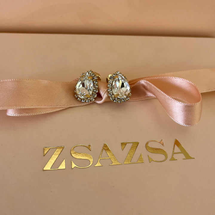 Preciosa crystals teardrop gold plated studs and ring
