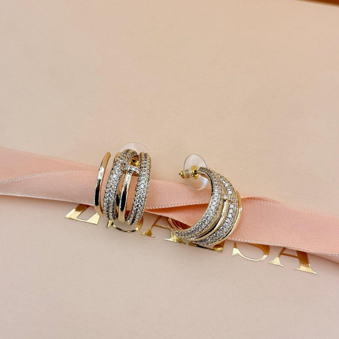 Chunky triple hoop zircone gold plated